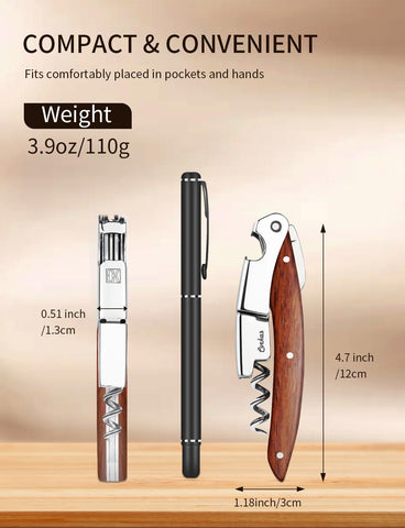 CORKAS Compact wine key fits easily in aprons and bar kits.