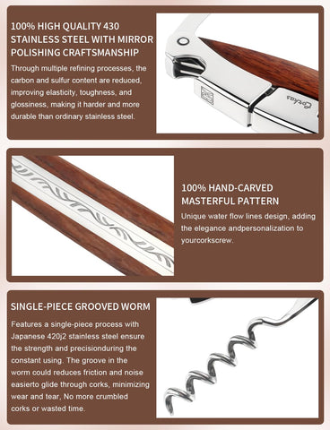 CORKAS Prestige corkscrew with grooved worm for smooth cork extraction.