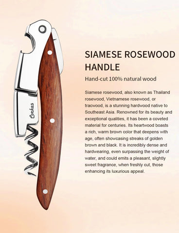 CORKAS Rosewood handle offers ergonomic grip for comfortable use during long sessions.