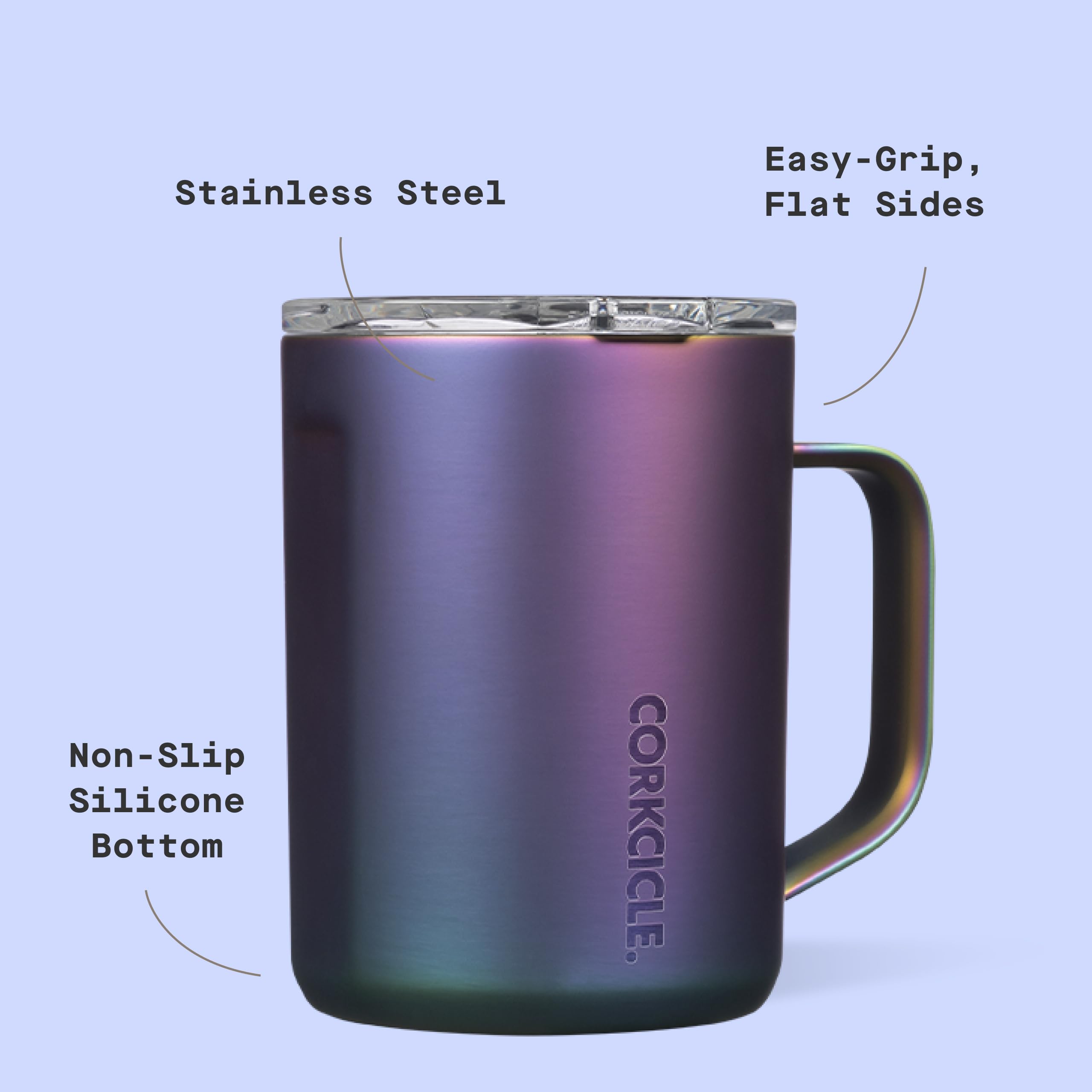 Corkcicle Classic Coffee Mug Dragonfly silicone bottom keeps the mug in place