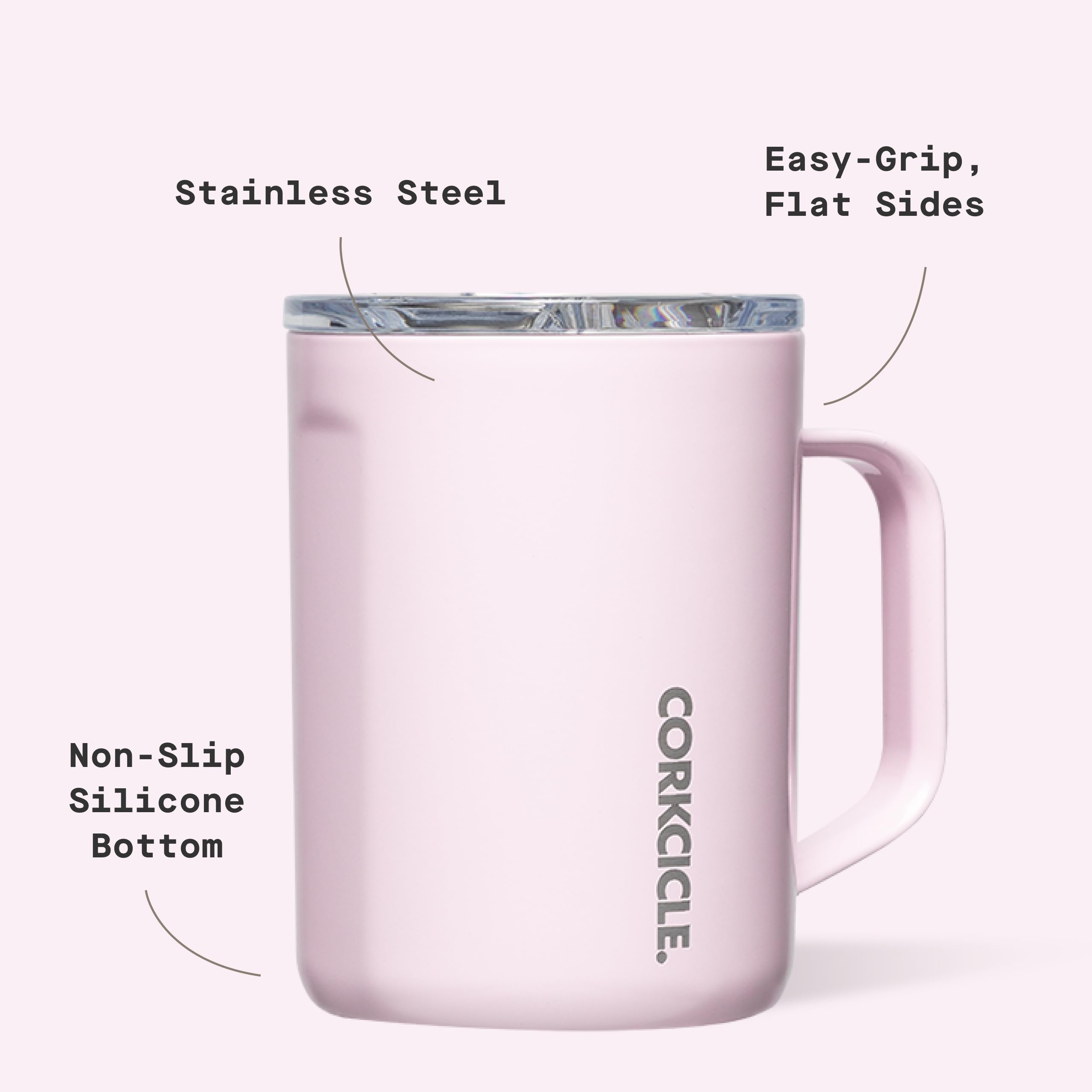 Corkcicle Classic Coffee Mug easy-grip flat sides prevent slips during busy days.