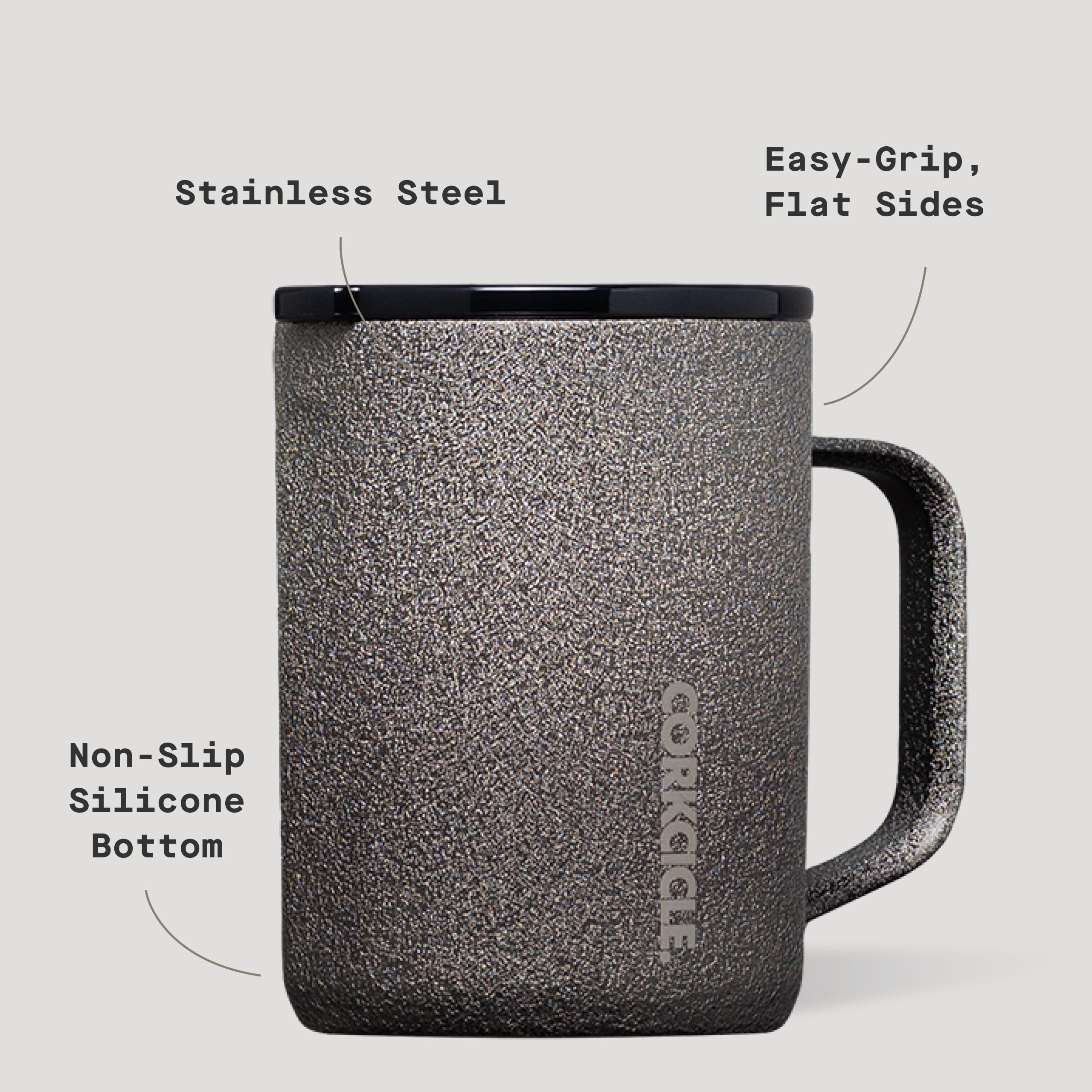 Corkcicle Classic Coffee Mug silicone bottom stays put on surfaces.