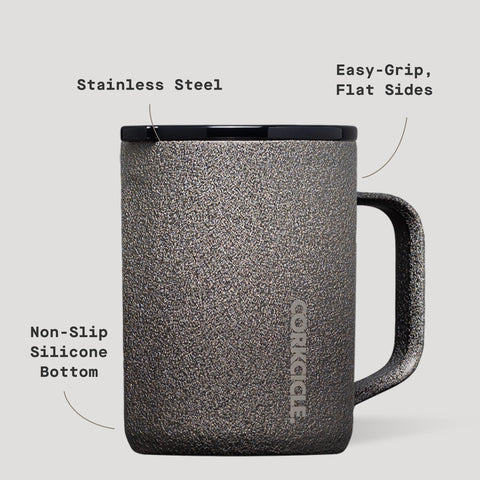 Corkcicle Classic Coffee Mug silicone bottom stays put on surfaces.