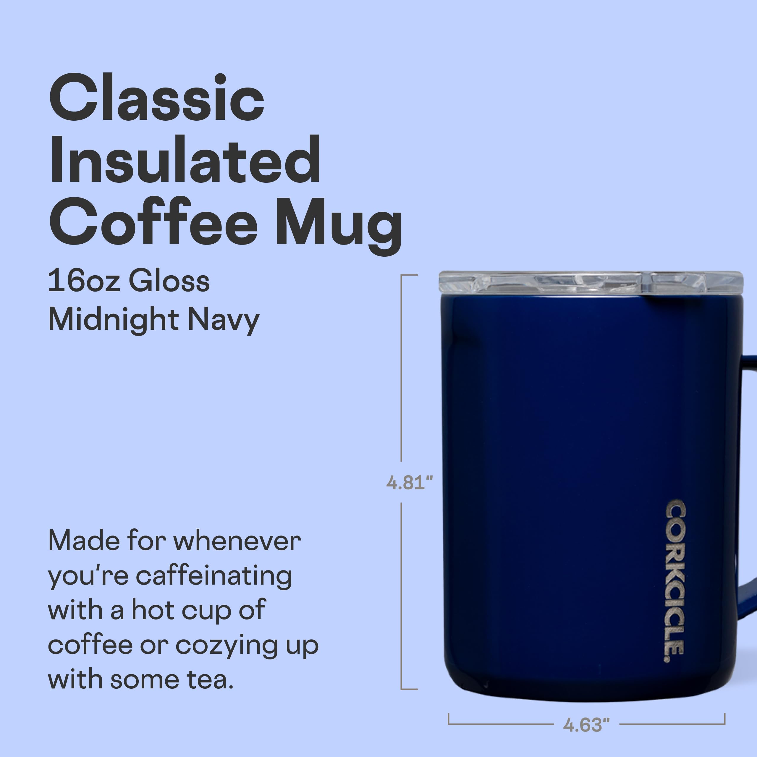 Corkcicle Classic Coffee Mug sliding lid helps prevent spills during travel.