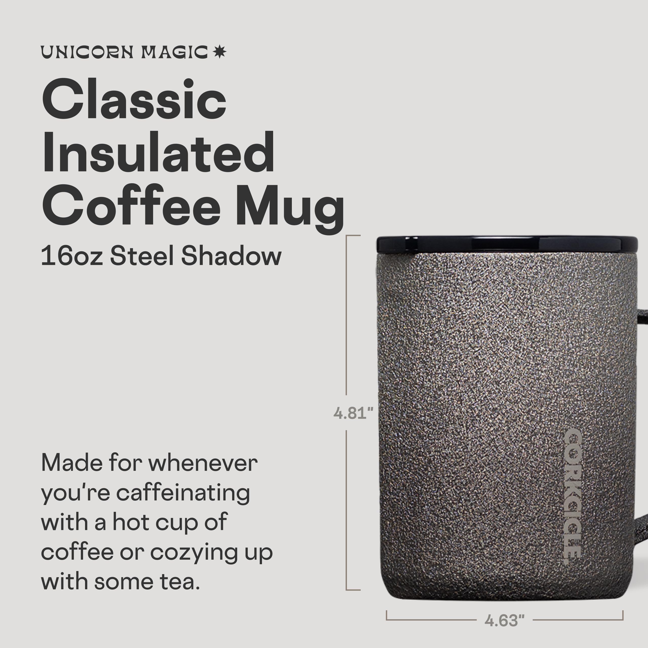 Corkcicle Classic Coffee Mug sliding lid prevents spills during travel.
