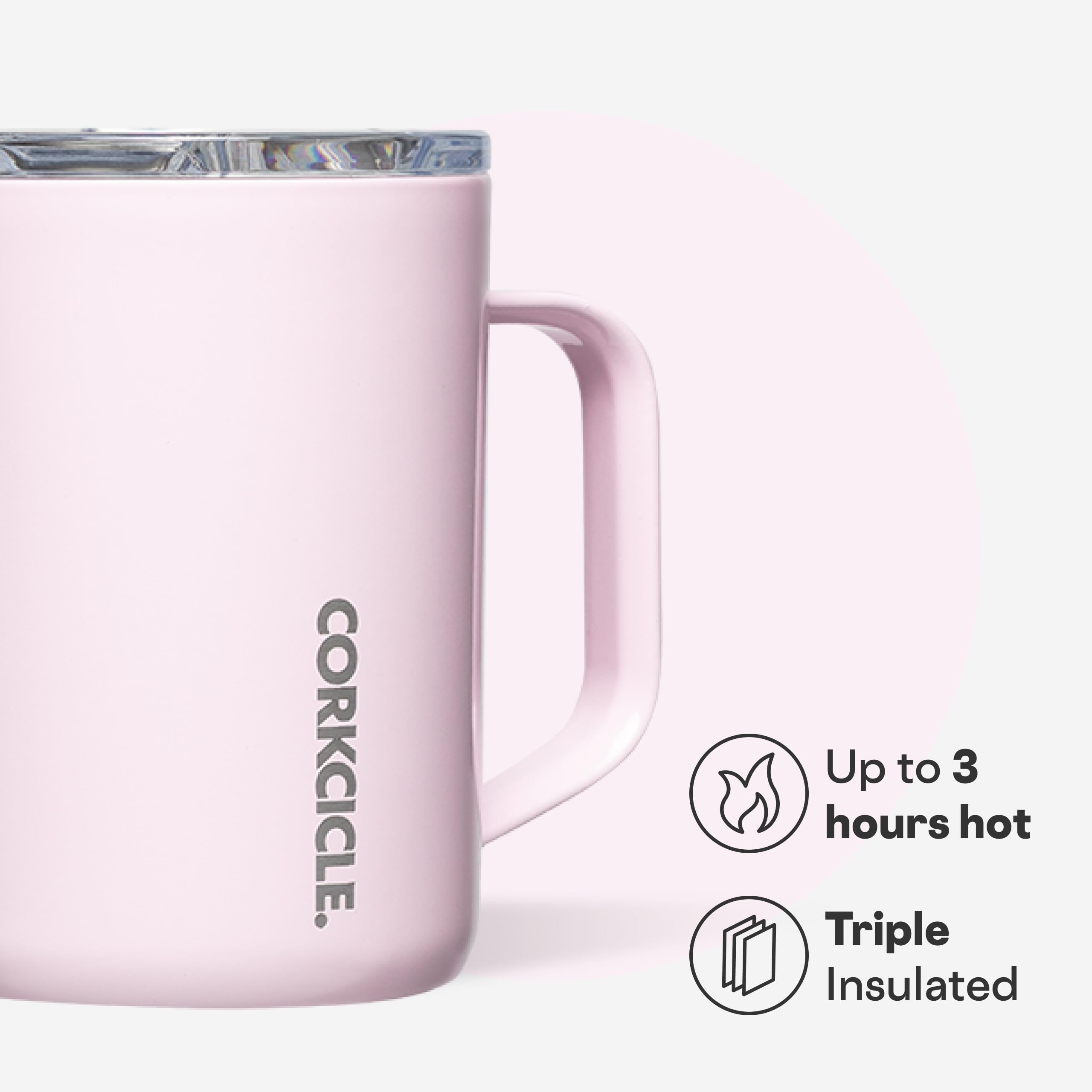Corkcicle Classic Coffee Mug sliding lid reduces spills while you travel.