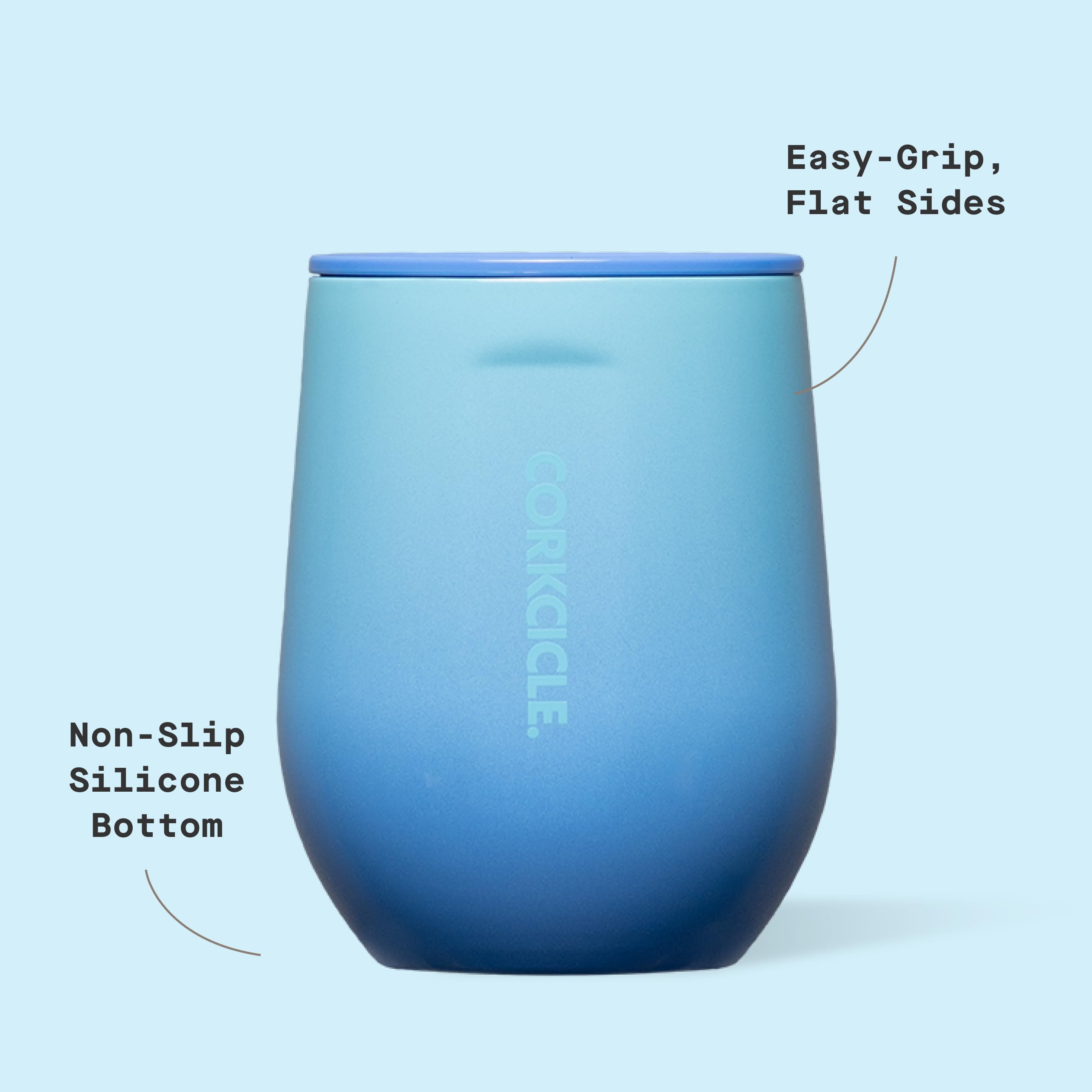 Corkcicle Stemless tumbler features a non-slip bottom for stability.