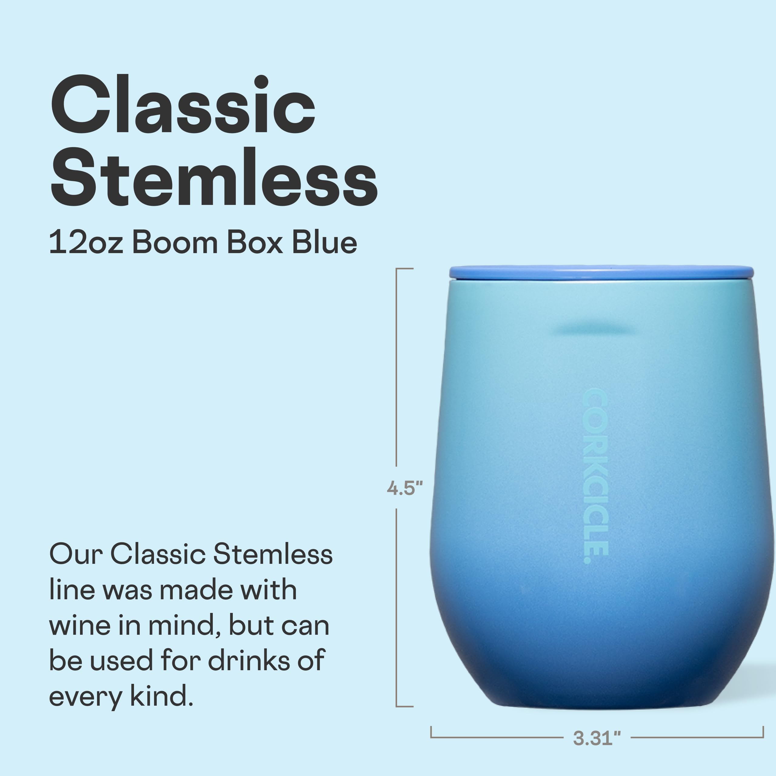 Corkcicle Classic Stemless tumbler with triple insulation preserves beverage temperature longer.