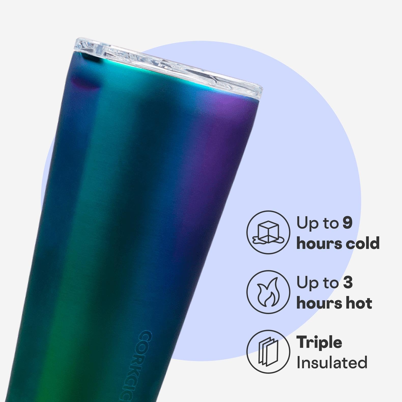 Corkcicle Classic Dragonfly tumbler with flat sides for comfortable grip.