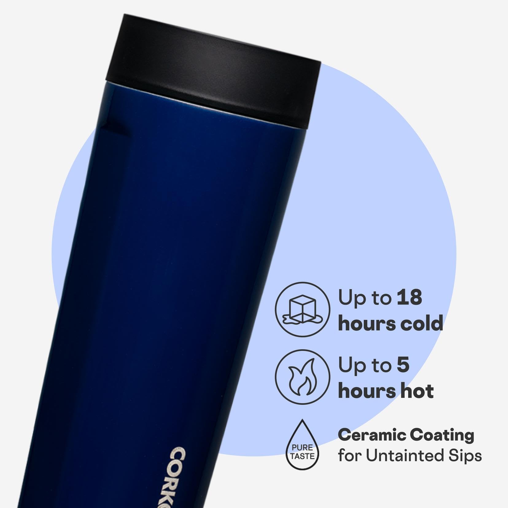 Corkcicle Commuter Cup 17-ounce capacity for a full hot or cold beverage.