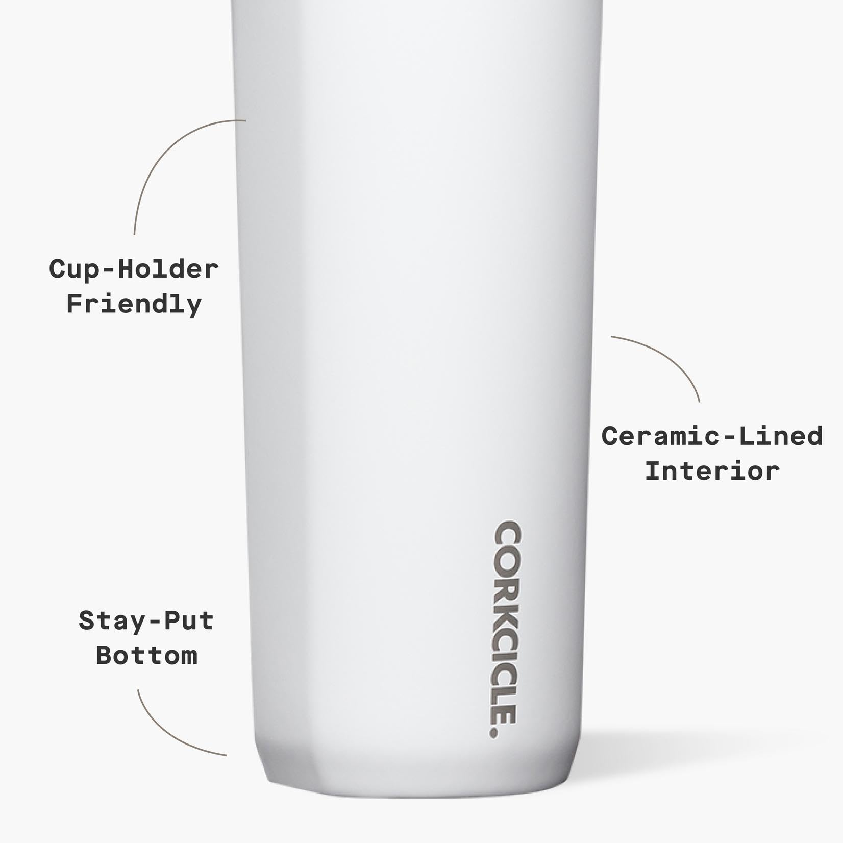 Corkcicle Commuter Cup 17oz capacity shown in use for on-the-go drinks