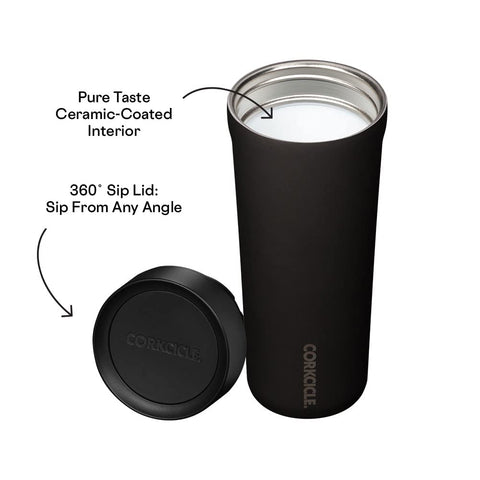Corkcicle Commuter Cup 17oz insulated body keeps drinks cold during commutes.