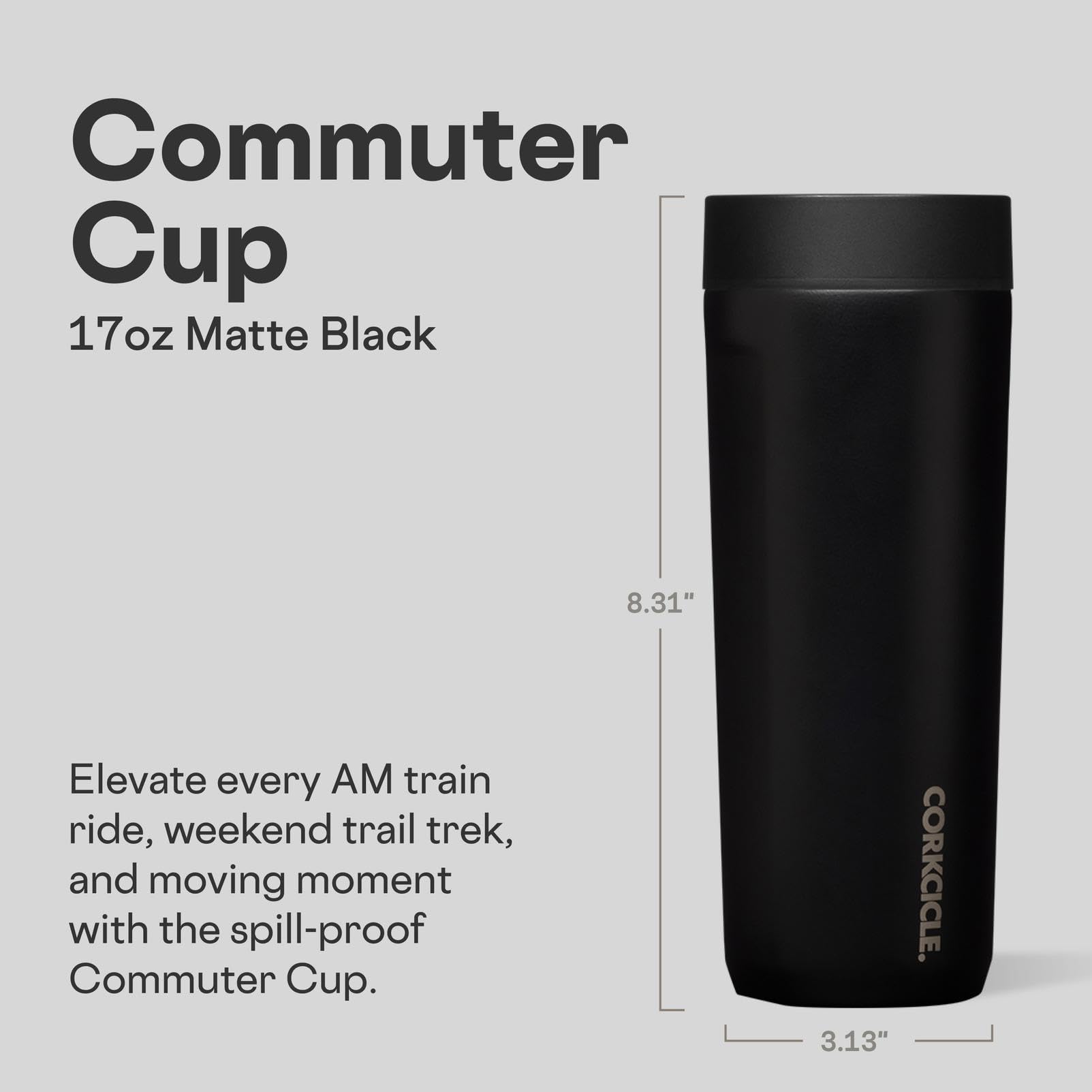 Corkcicle Commuter Cup with 360° sip lid for versatile, spill-resistant sipping