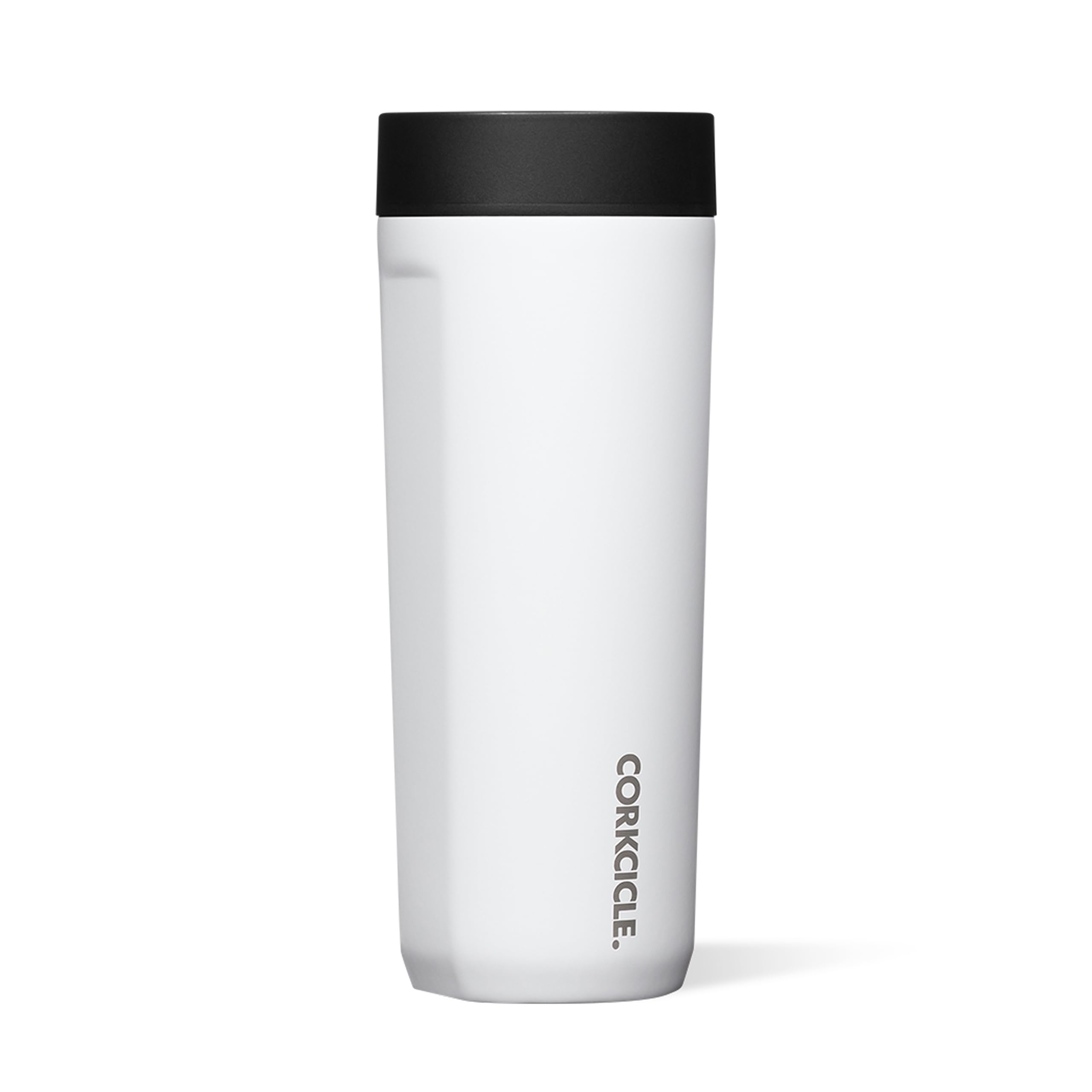 Corkcicle Commuter Cup gloss white front view highlights portable daily use