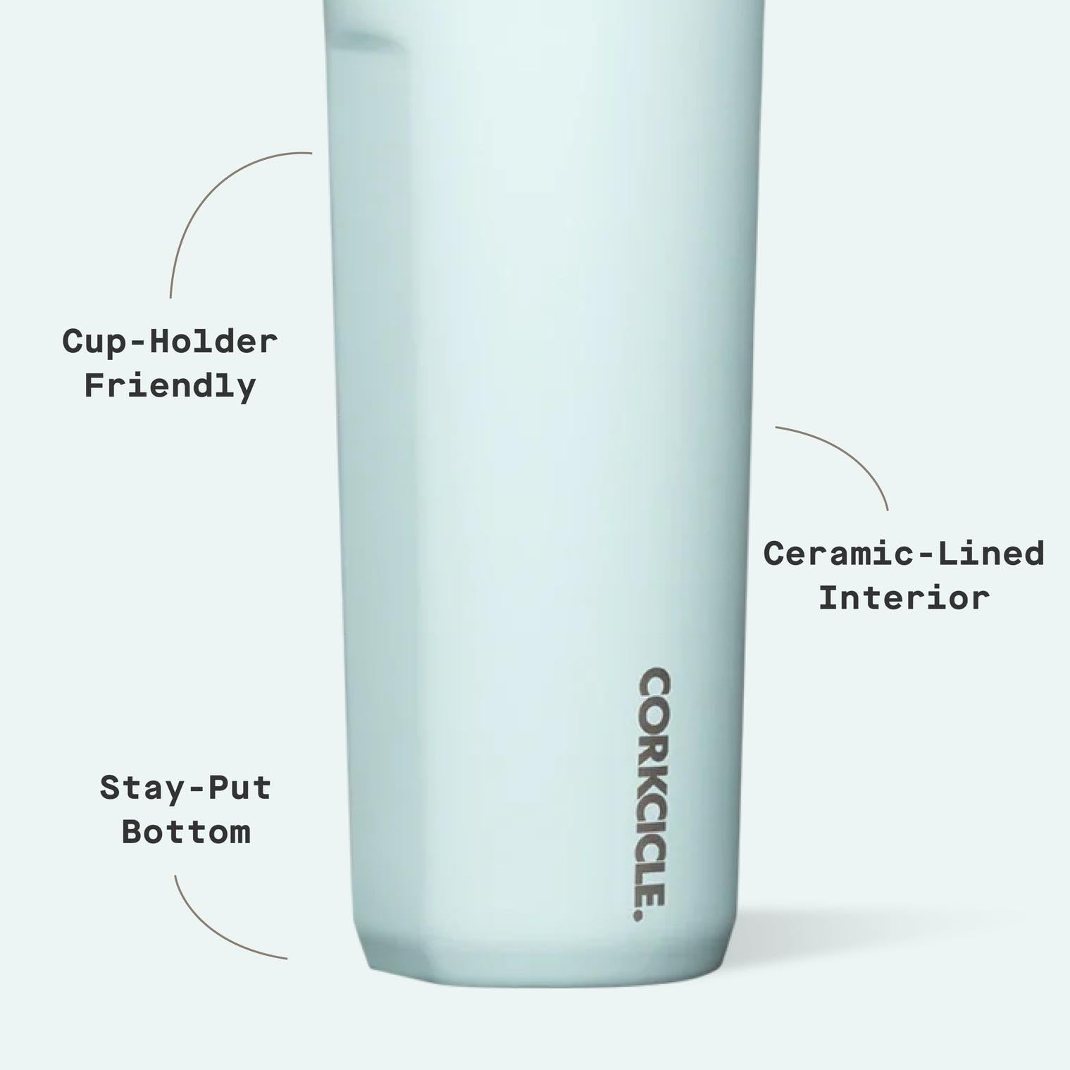 Corkcicle Commuter Cup glossy powder-blue finish complements everyday carry.