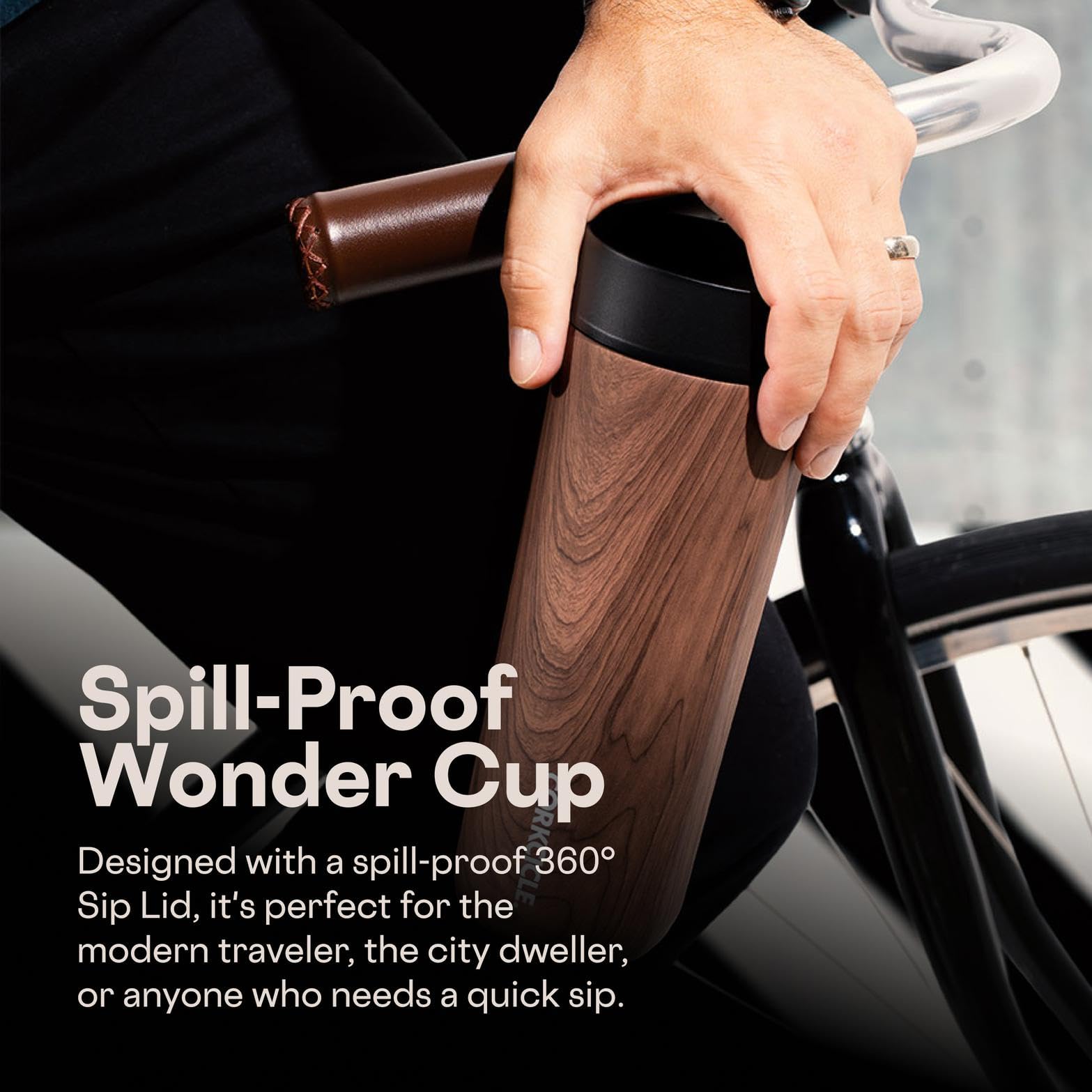 Corkcicle Commuter Cup slim profile fits into bags and cupholders