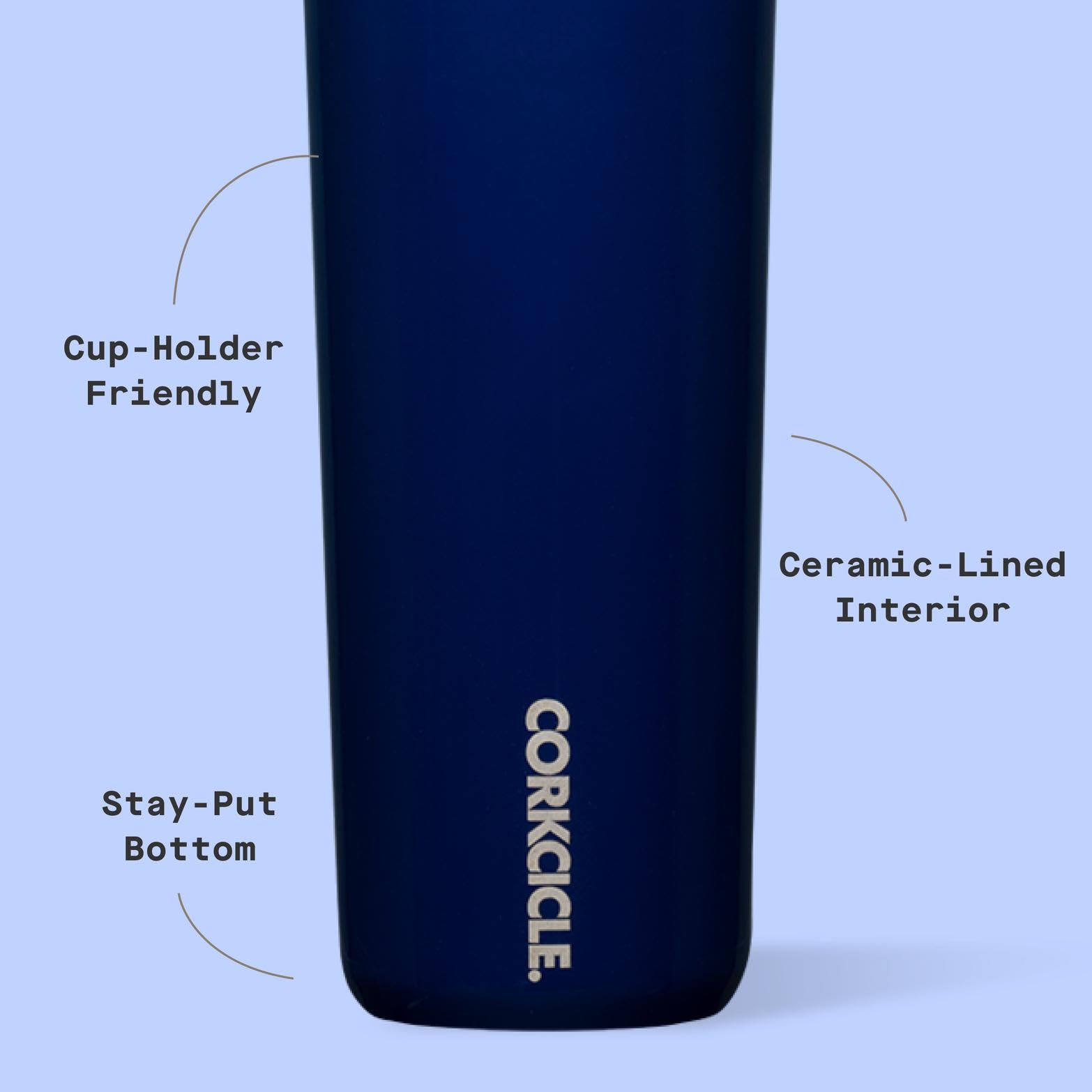 Corkcicle Commuter Cup triple-insulated steel keeps drinks cold up to 18 hours.