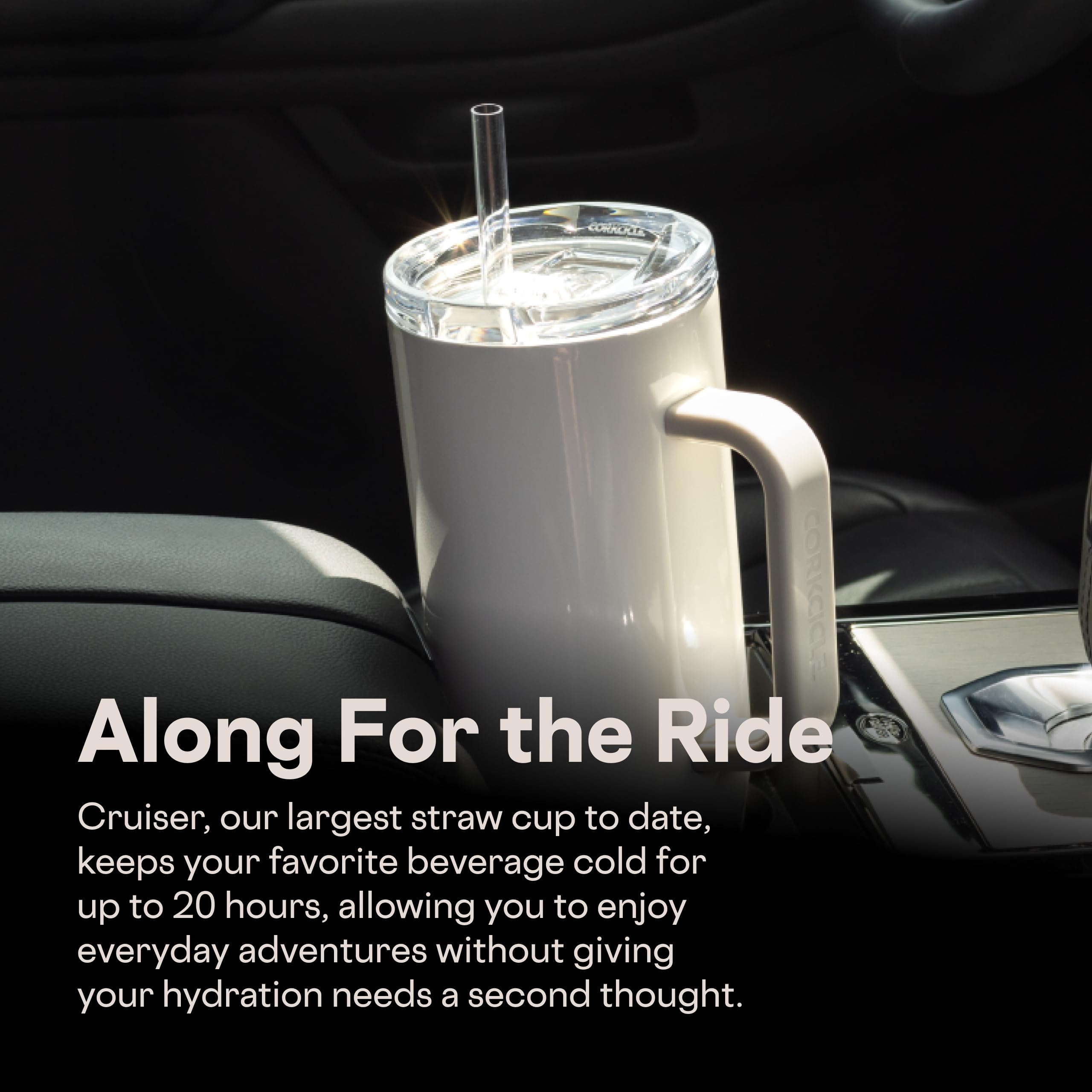 Dual-function lid on Corkcicle Cruiser with straw for quick sips