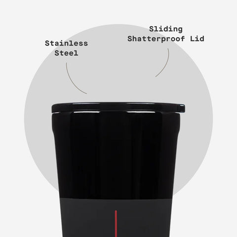 Corkcicle Darth Vader tumbler in use during travel and commute