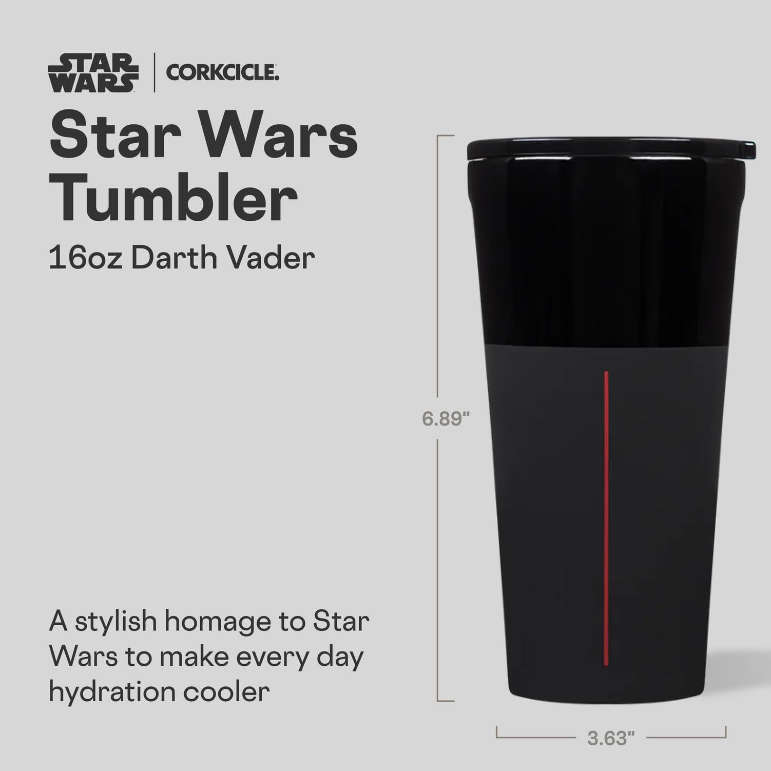 Corkcicle Darth Vader tumbler side view showing secure grip