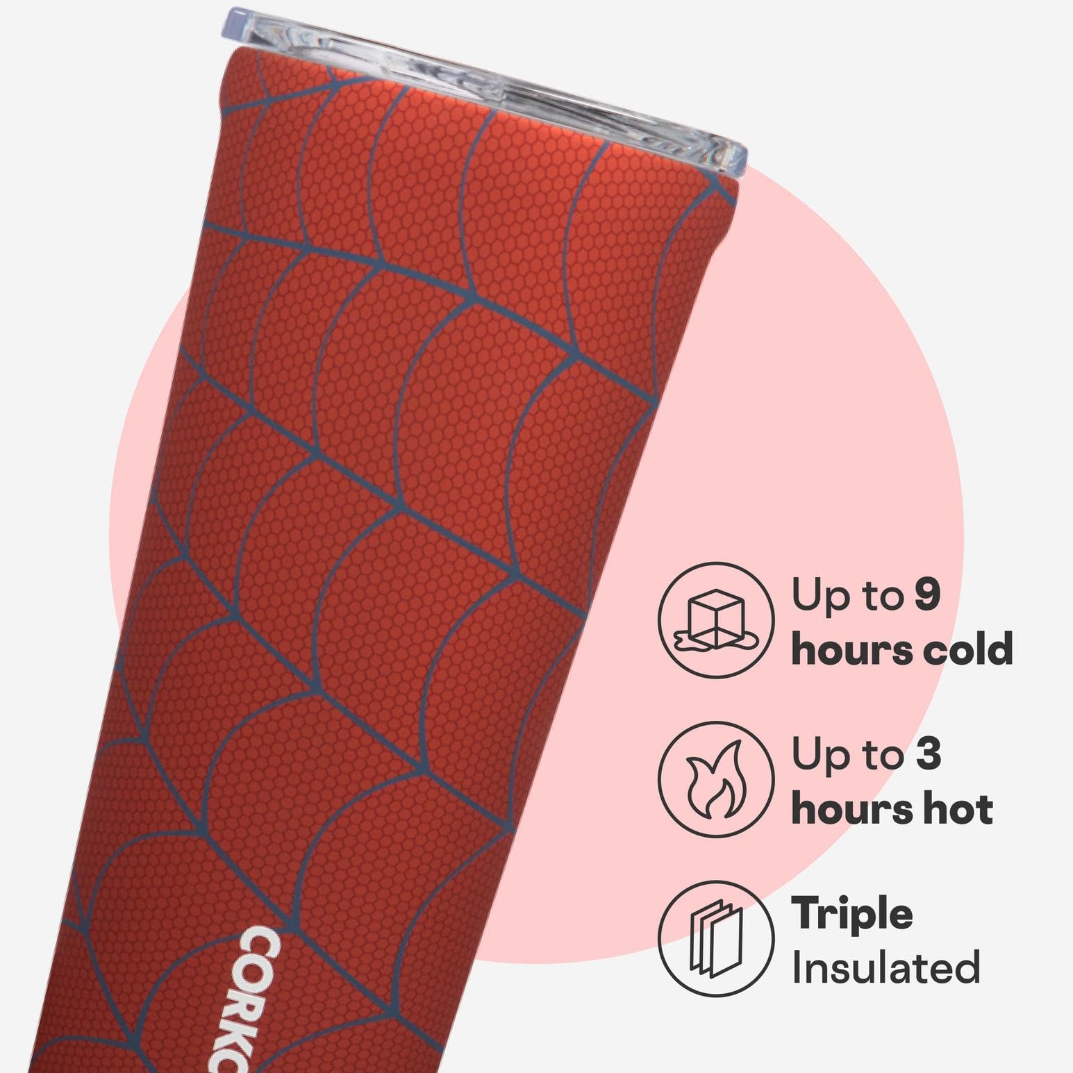 Corkcicle Spider-Man 24oz insulation keeps drinks cold for hours