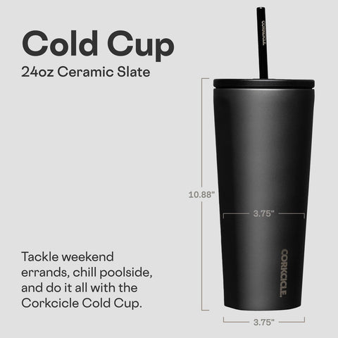 Corkcicle flat-sided ergonomic tumbler for easy grip on the go.
