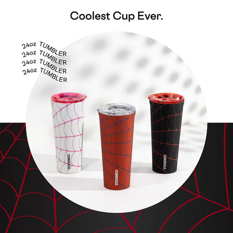 Corkcicle Marvel Tumbler Miles Morales grip-angled shot for easy handling