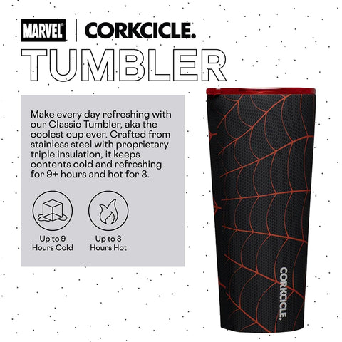 Corkcicle Marvel Tumbler Miles Morales lid close-up showing leak-resistant design