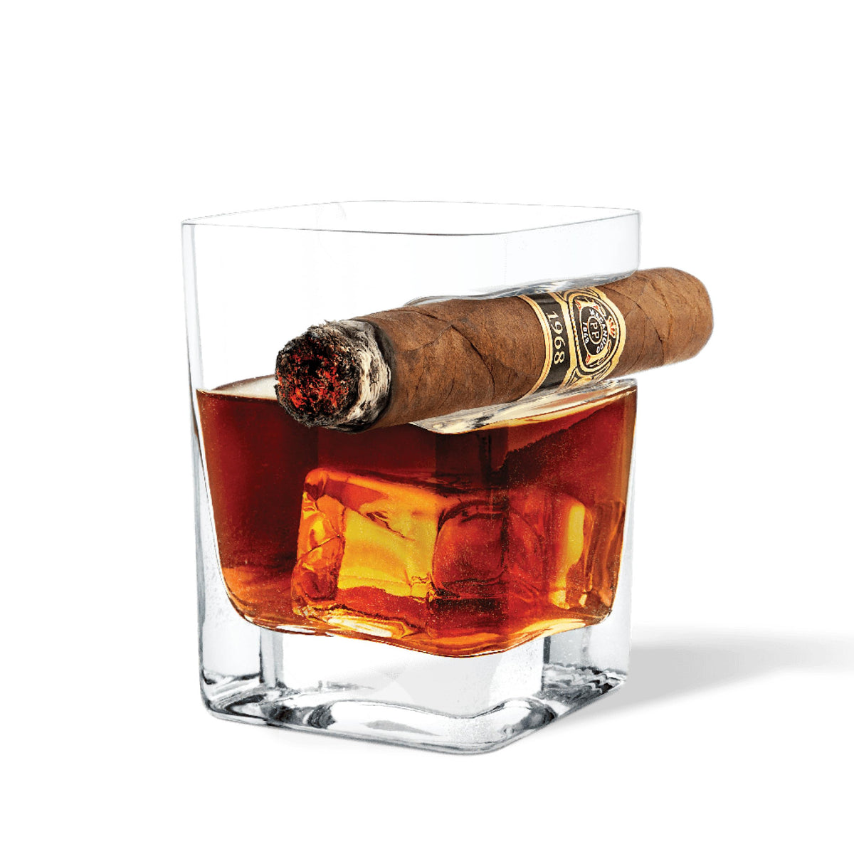 Corkcicle premium cigar glass built-in cigar notch for easy one-handed use.