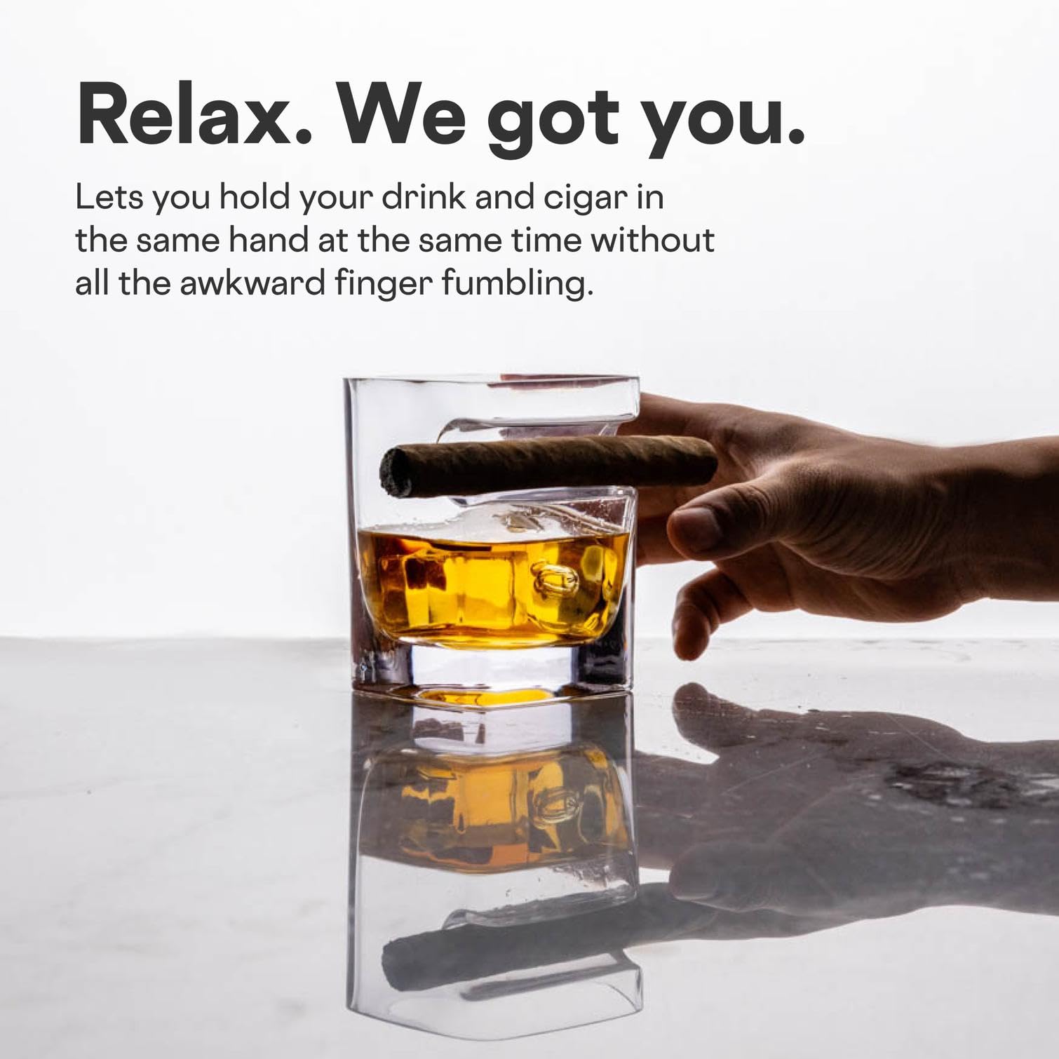 Corkcicle built-in notch keeps cigar resting while you sip.