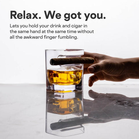 Corkcicle built-in notch keeps cigar resting while you sip.