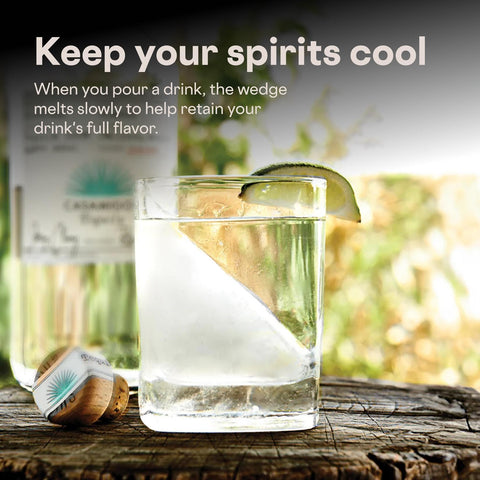 Close up of Corkcicle ice wedge in the glass highlighting the wedge design