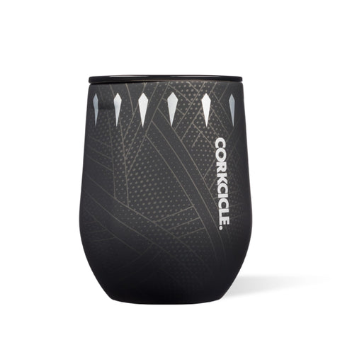 Corkcicle stemless 12oz Black Panther front view shows sleek everyday sipping appeal.