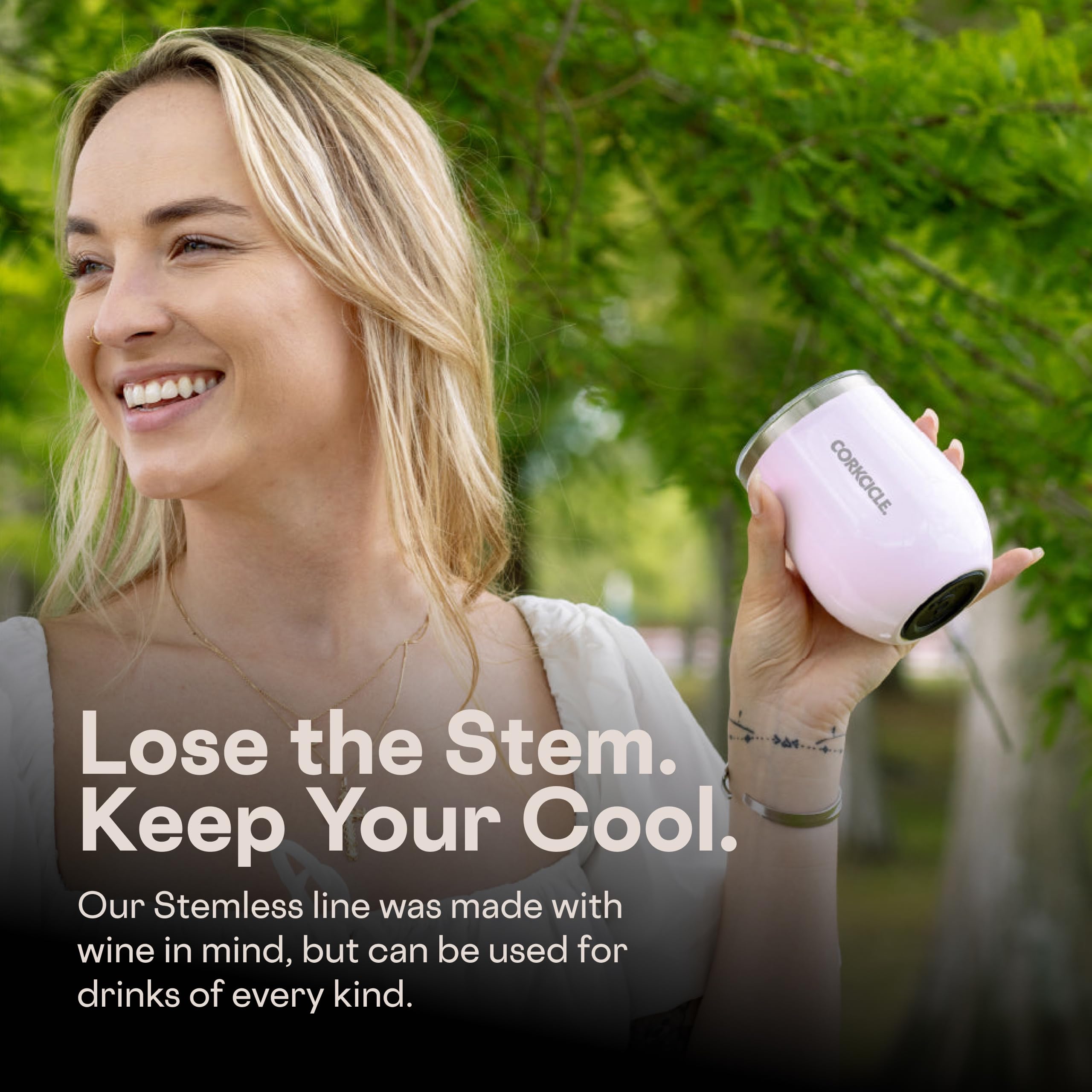 Corkcicle Stemless 12oz top-rack dishwasher-safe for quick cleanup.