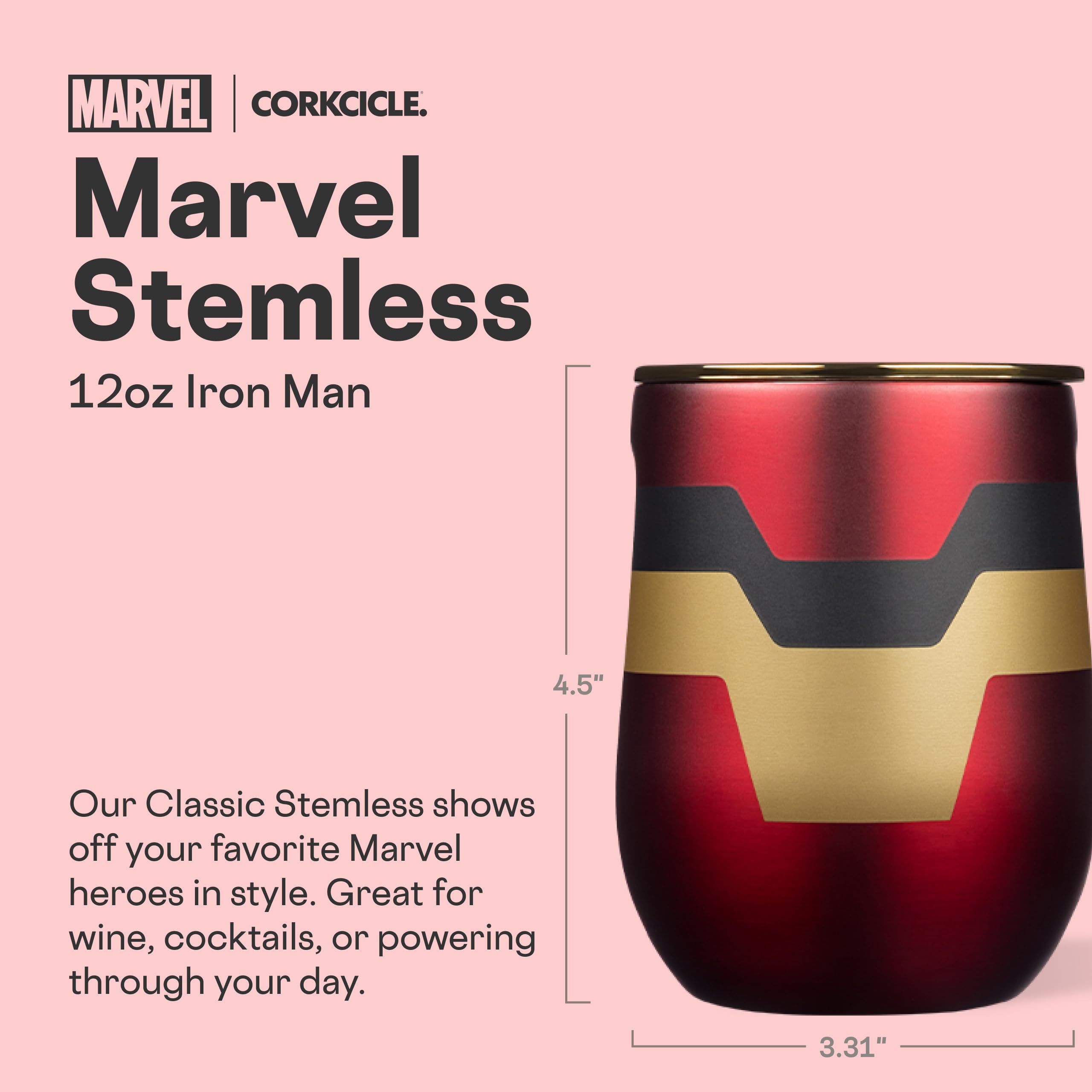 Corkcicle Stemless 12oz with easy-grip flat sides for secure handling.