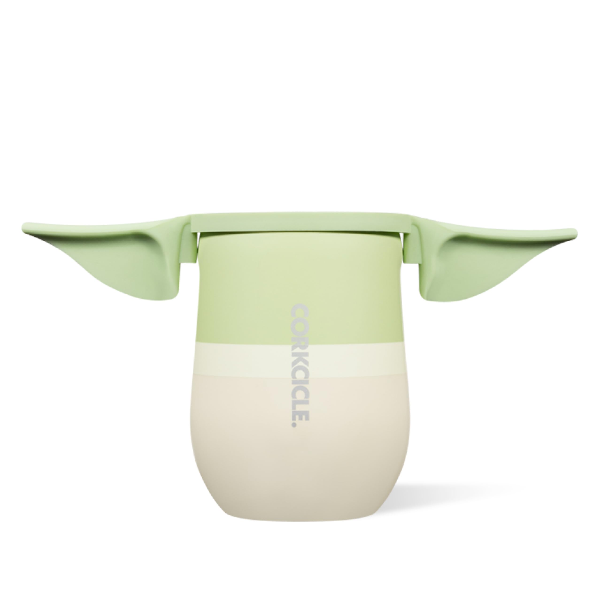 Corkcicle stemless 12oz Yoda tumbler keeps beverages cool on the go.