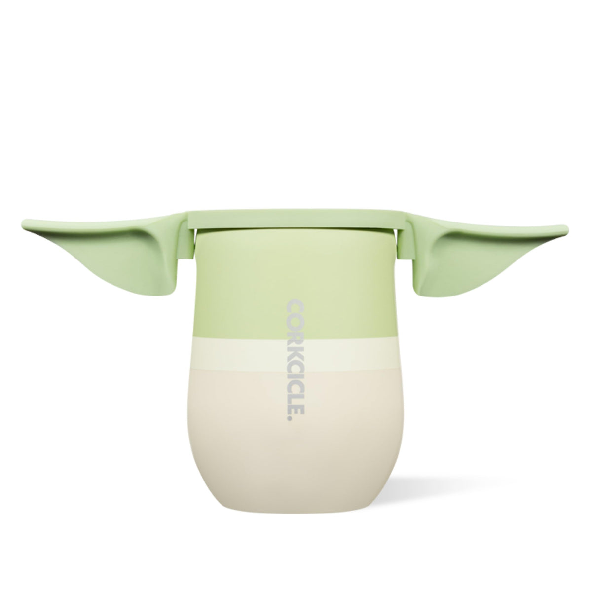Corkcicle stemless 12oz Yoda tumbler keeps beverages cool on the go.