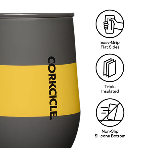 Corkcicle stemless-tumbler easy grip flat-sides for secure handling on the go.