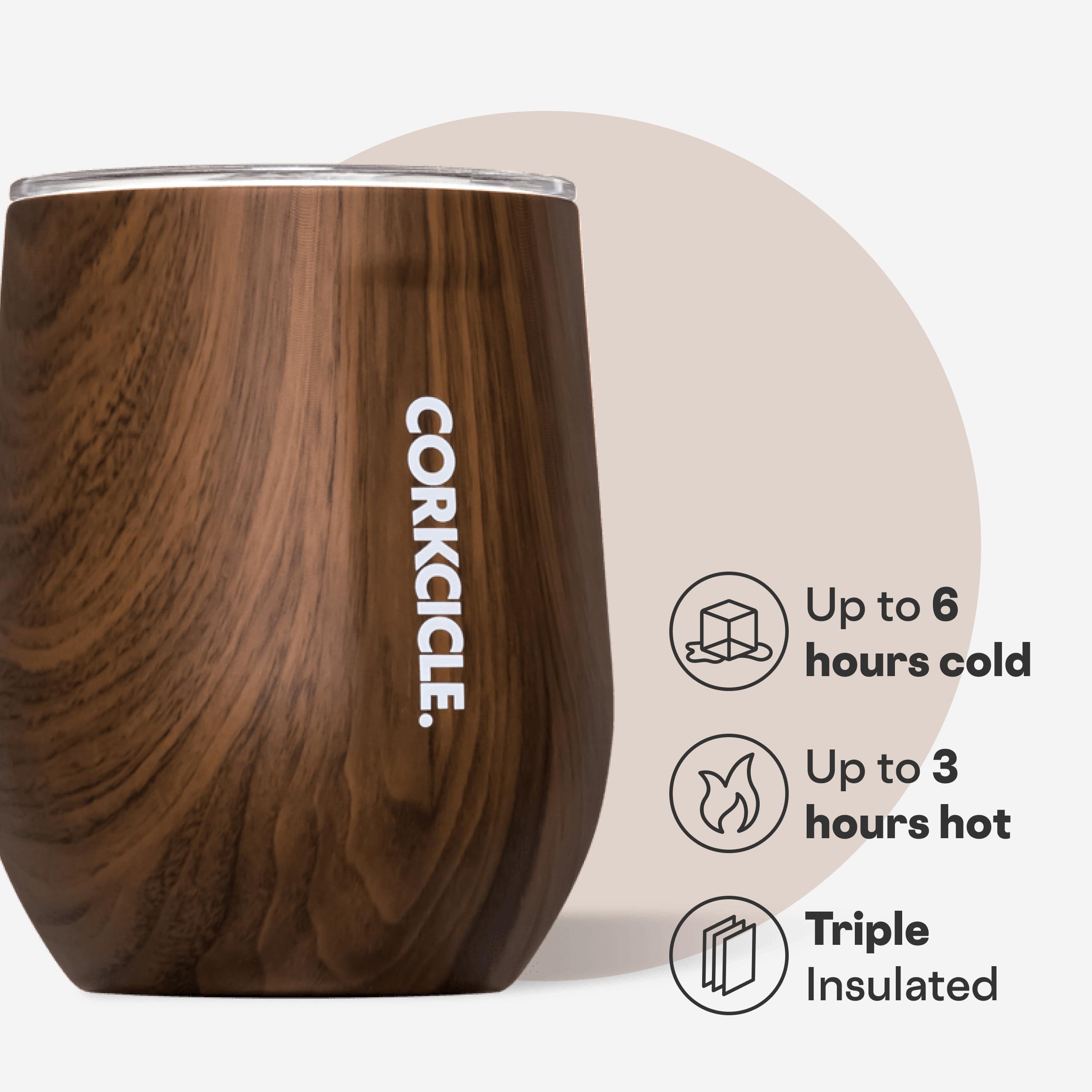 Triple-insulated stainless steel body keeps drinks cold up to 6 hours