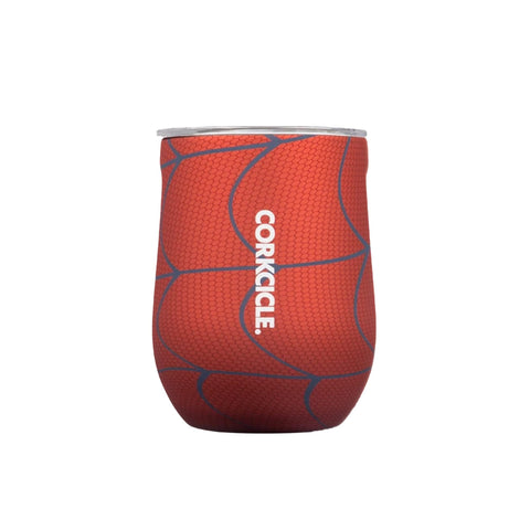 Corkcicle Stemless Spider-Man front view shows stylish insulation keeping drinks cold up to 6 hours