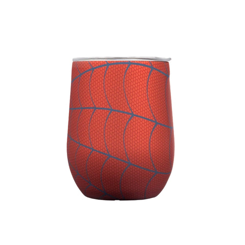 Corkcicle Stemless Spider-Man grip side view demonstrates easy grip for travel and outdoors