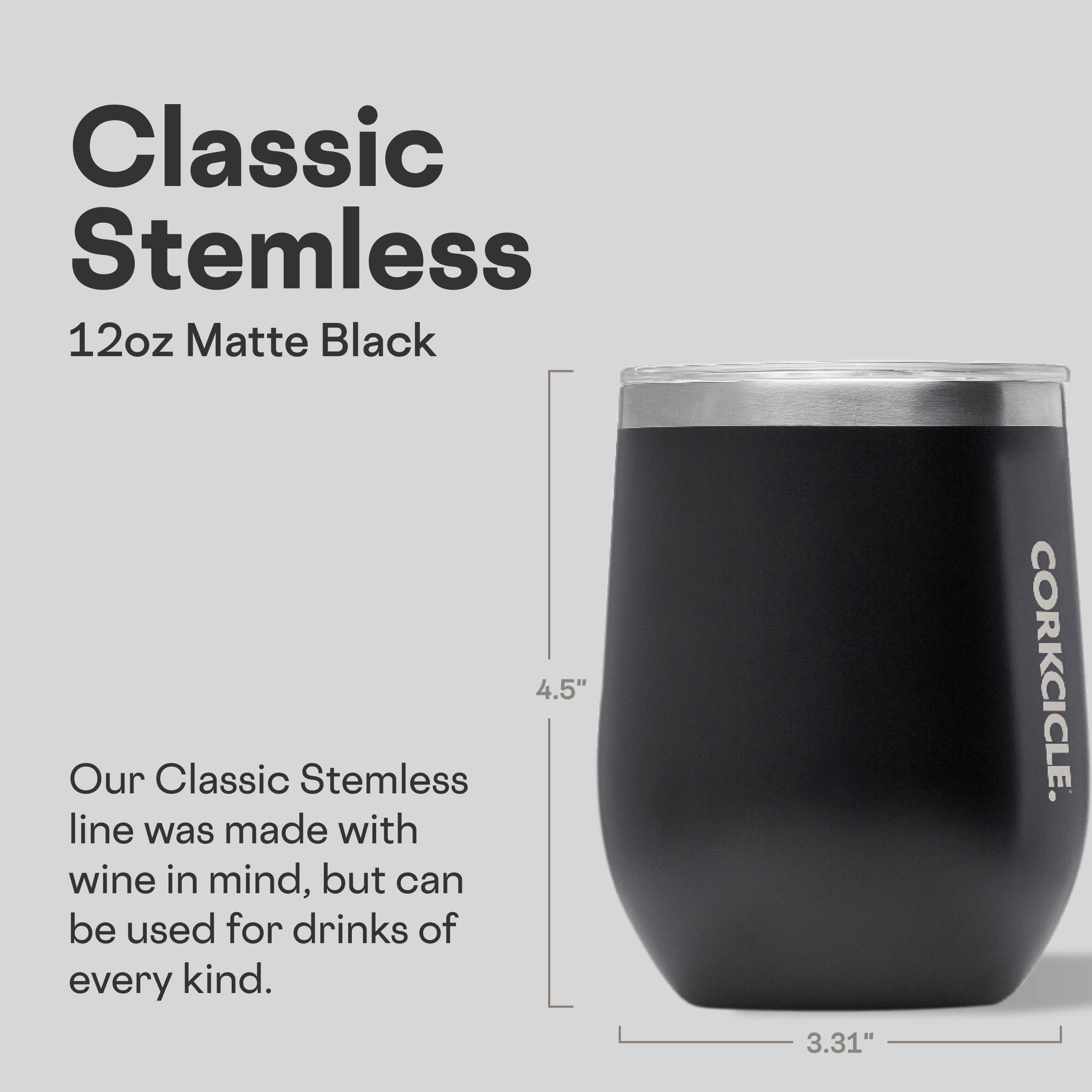 Corkcicle Stemless Wine Tumbler 12 oz with slide lid to prevent spills during travel.
