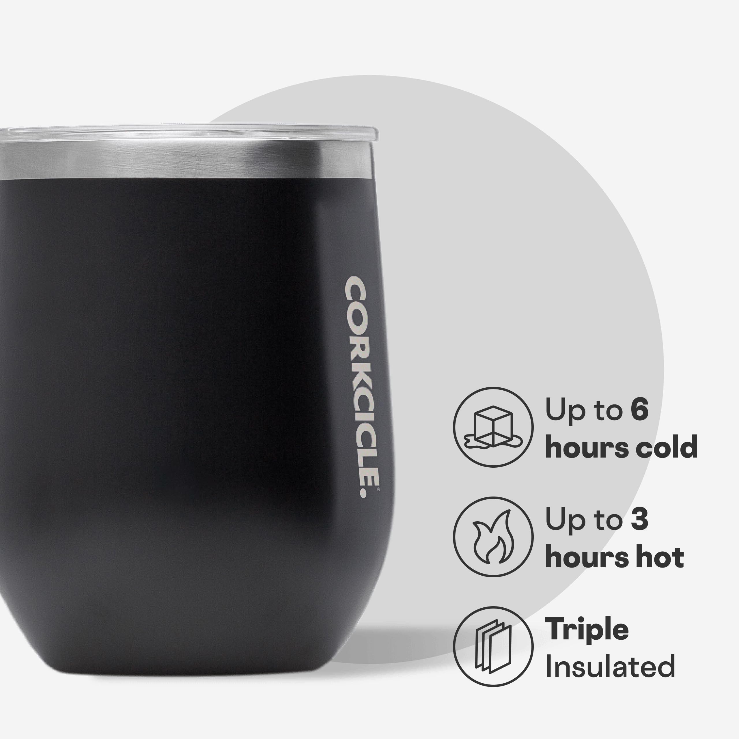 Corkcicle Stemless Wine Tumbler 12 oz showing triple-insulated design for lasting cold.