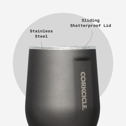 Corkcicle Stemless in ceramic slate finish adds modern style.