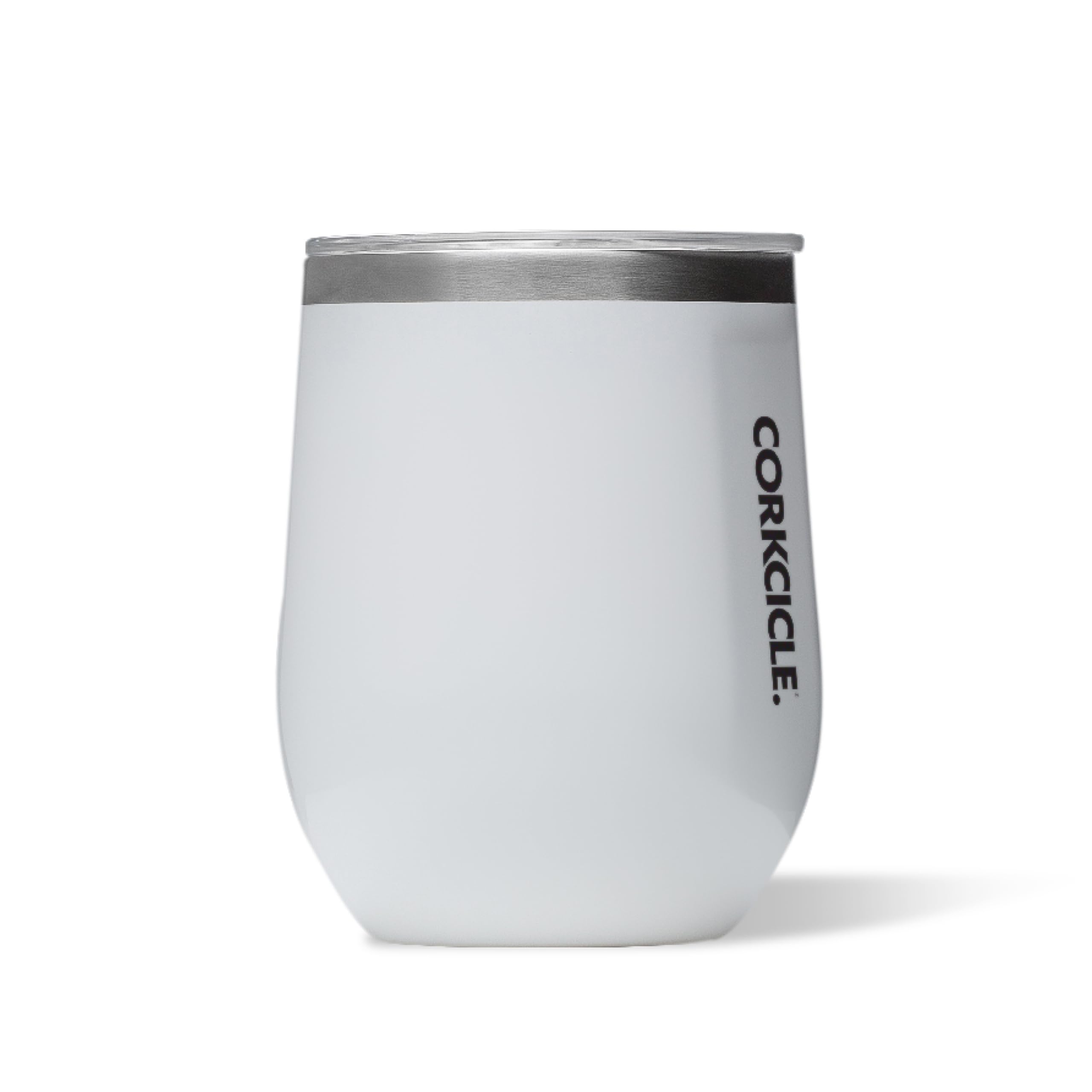 Corkcicle Stemless Wine Tumbler gloss white front view keeps drinks cold on the go.