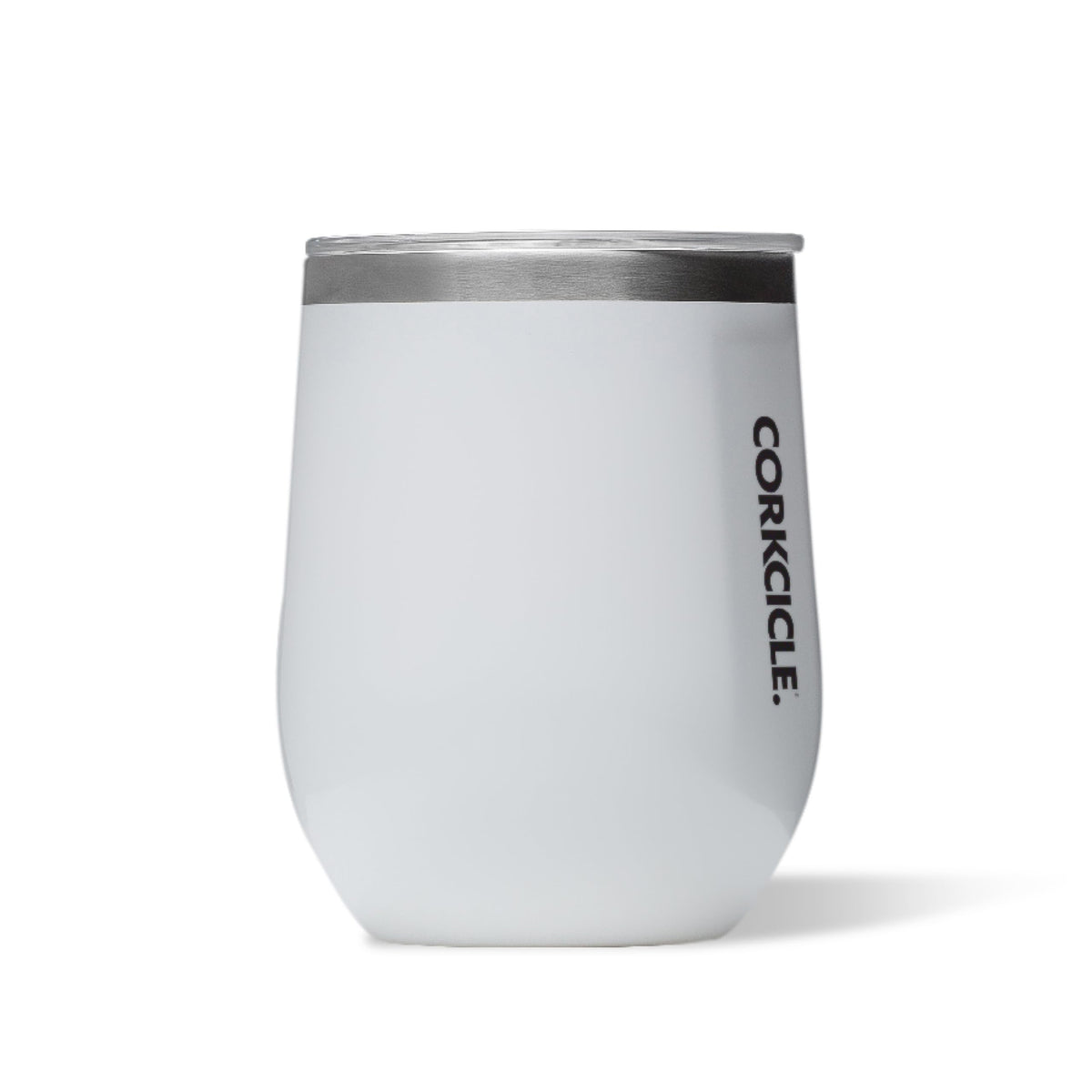 Corkcicle Stemless Wine Tumbler gloss white front view keeps drinks cold on the go.