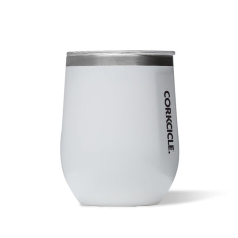 Corkcicle Stemless Wine Tumbler gloss white front view keeps drinks cold on the go.