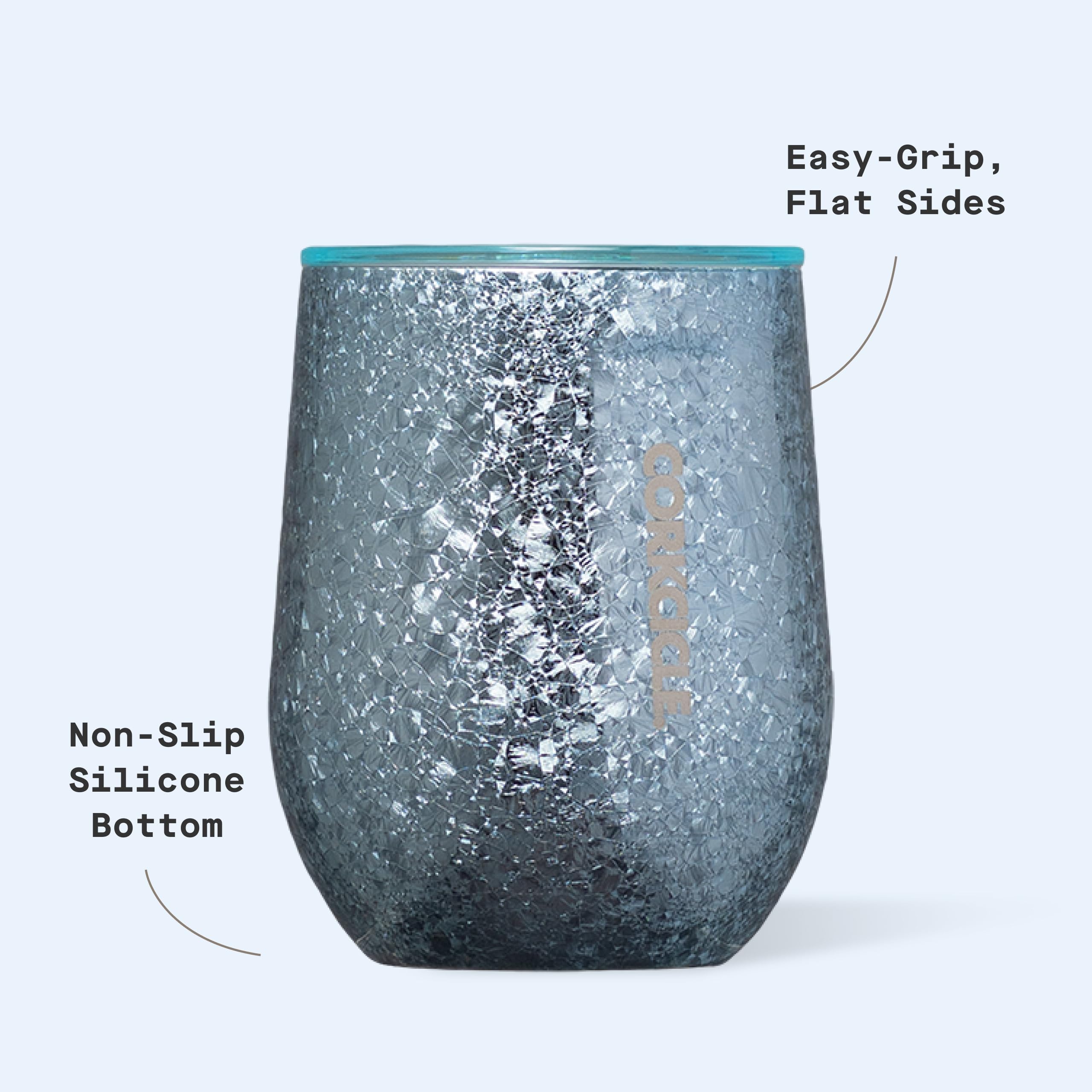 Corkcicle Stemless Tumbler non-slip base steadies on surfaces.