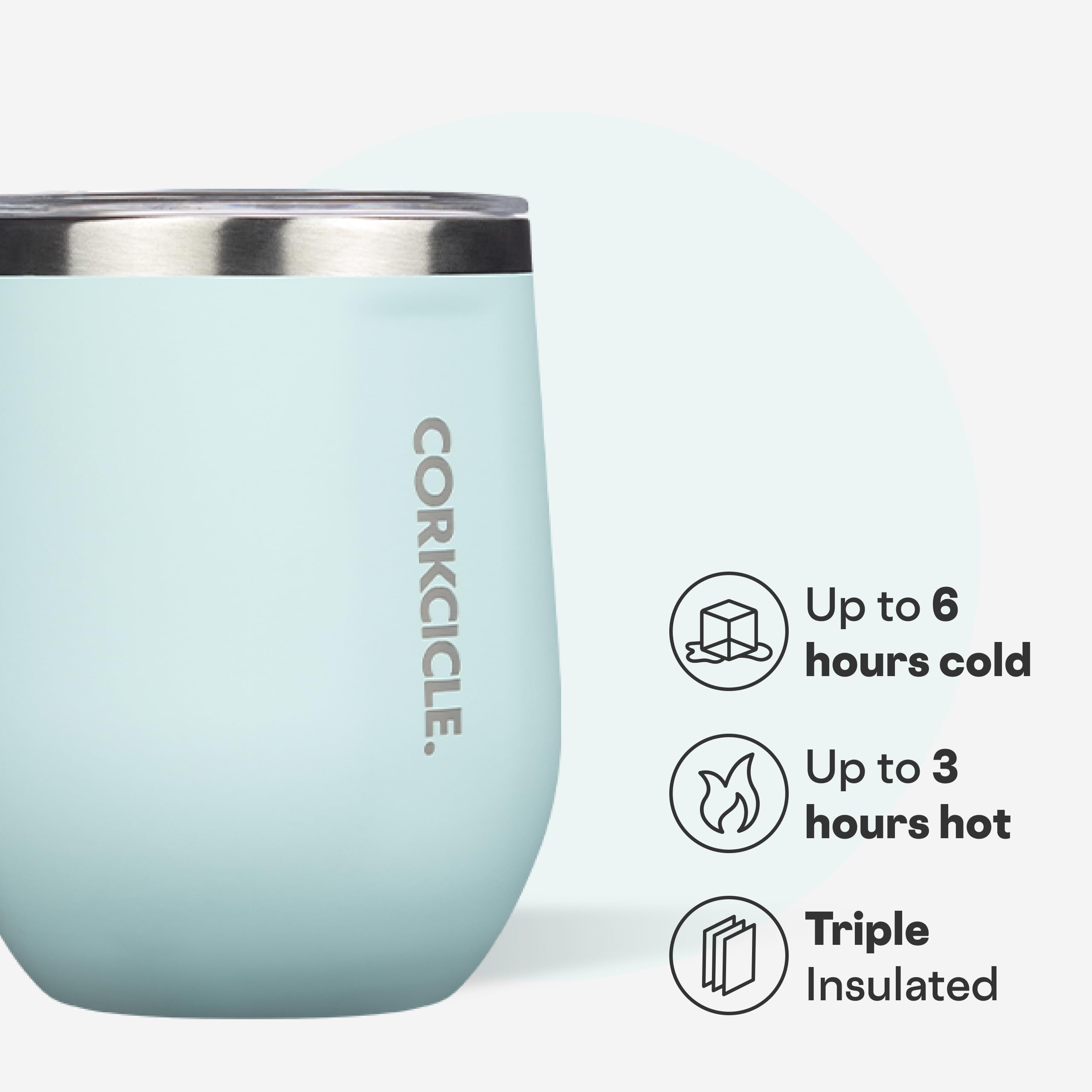 Corkcicle Stemless Tumbler Powder Blue gloss finish for stylish outdoor use