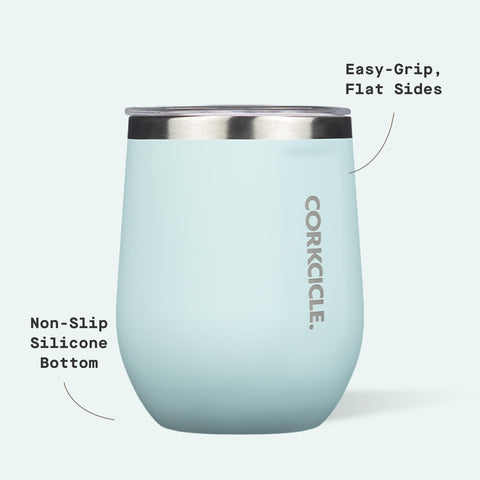 Corkcicle Stemless Tumbler Powder Blue non-slip base for secure grip